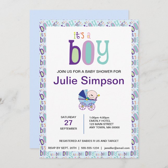 It's a Boy Baby Boy Shower Invitation (Front/Back)