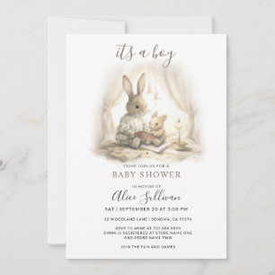 It's A Boy Baby Bunny And Mum Baby Shower Invitation