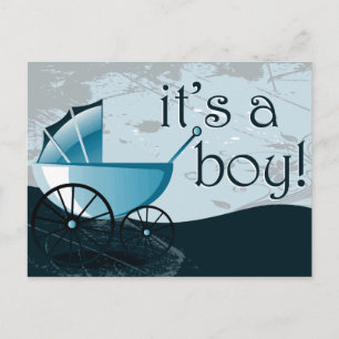 it's a boy baby carriage announcement postcard