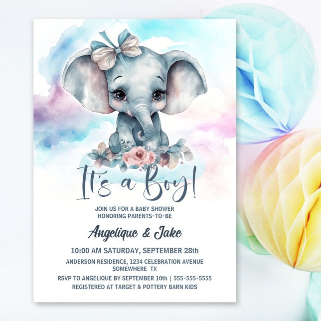 It's a Boy Baby Elephant Boy Baby Shower Invitation (Creator Uploaded)