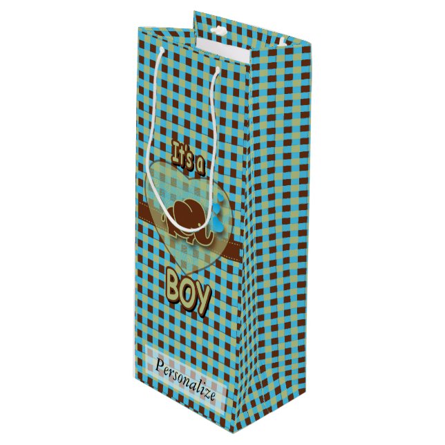 It's A Boy | Baby Elephant Wine Gift Bag (Front Angled)