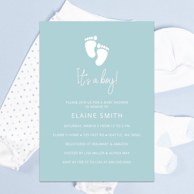 Its a Boy Baby Footprint Cute Blue Boy Baby Shower Invitation (Its a Boy Baby Footprint Cute Blue Boy Baby Shower Invitation)