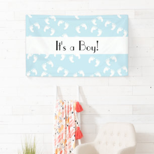 It's a Boy - Baby Footprints (Footsteps) - Blue Banner