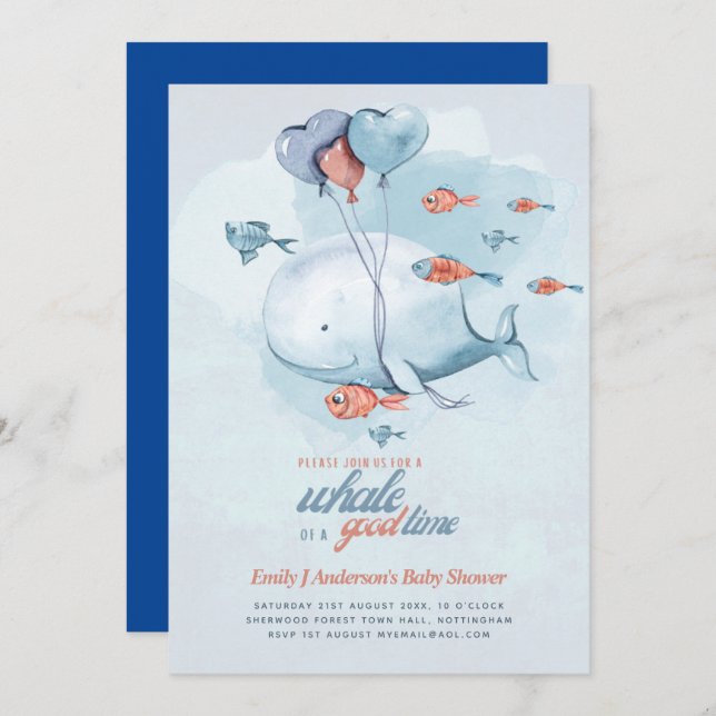 Its A BOY Baby Gender Reveal Shower Whale Sealife Invitation (Front/Back)