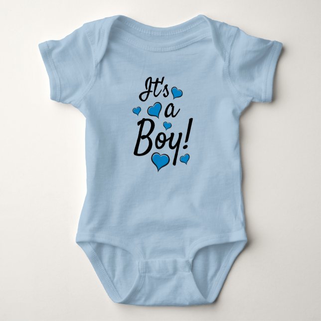 It's  a Boy! Baby Gender Reveal with Blue Hearts Bodysuit (Front)