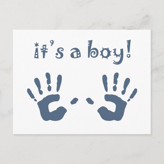 it's a boy : baby handprints announcement postcard (Front)