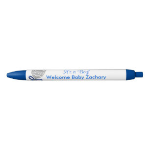 It's A Boy Baby Rattle Blue Star Bow Announcements Ink Pen