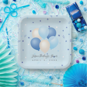 It's a Boy Baby Shower Blue Balloons & Confetti Paper Plate
