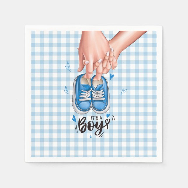 It's a Boy Baby Shower Blue Boy Shoes Napkin (Front)