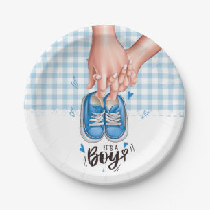 It's a Boy Baby Shower Blue Boy Shoes Paper Plate