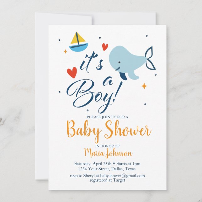 Its a Boy Baby Shower Blue Nautical Ocean Invitation (Front)
