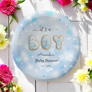 Its a Boy Baby Shower Blue White Paper Plate