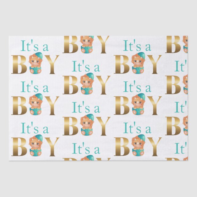It's a boy baby shower Dinosaur  Wrapping Paper (Front)