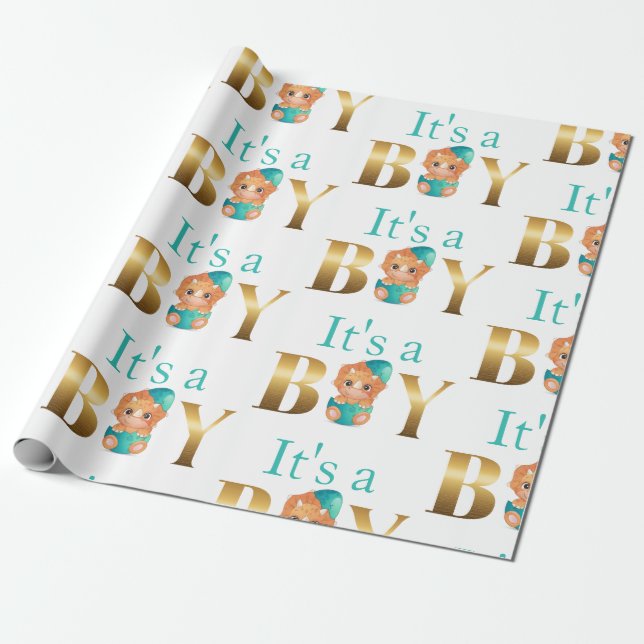 It's a boy baby shower Dinosaur  Wrapping Paper (Unrolled)