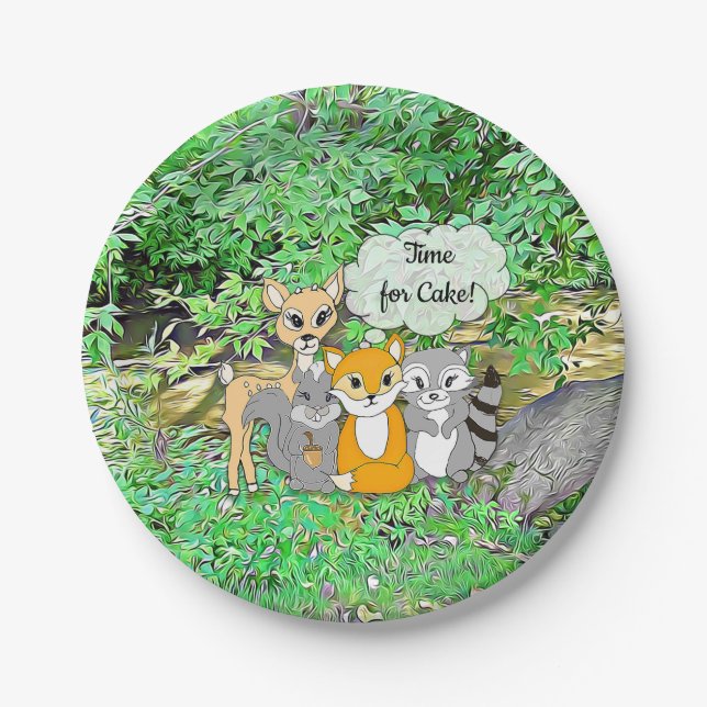 It's a Boy! Baby Shower Forest Animals Themed Paper Plate (Front)