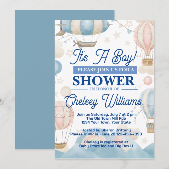 It's A Boy Baby Shower Invitation (Front/Back)