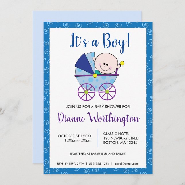 It's a Boy Baby Shower Invitation (Front/Back)