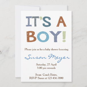 It's a boy! baby shower invitation blue