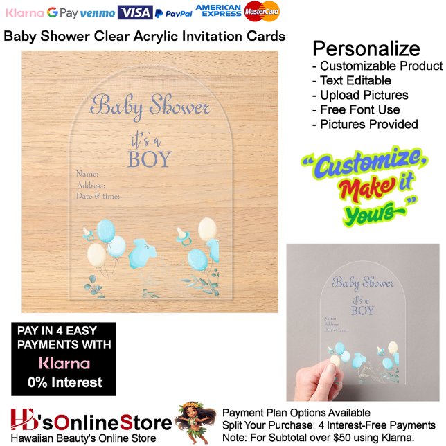 It's a Boy Baby shower Invitation Card 15 (Boy's Baby Shower Birth Party Supplies Celebrate Clear Acrylic Invitations 15.)