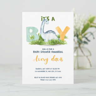 it's a boy, baby shower invitation, cute dinosaur holiday card