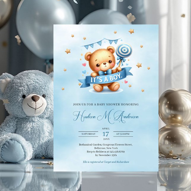 It's a boy baby shower invitation teddy bear (it's a boy cute teddy bear baby shower invitation)