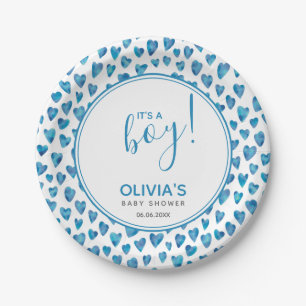 It's A Boy Baby Shower Love Heart Paper Plate