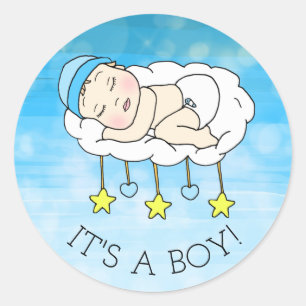 It's a Boy, Baby Shower or Birth Announcement Classic Round Sticker