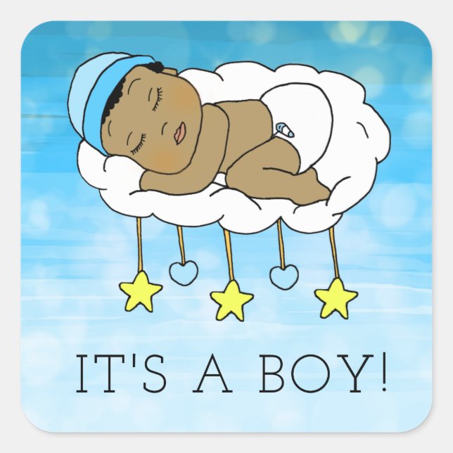 It's a Boy, Baby Shower or Birth Announcement Square Sticker (Front)
