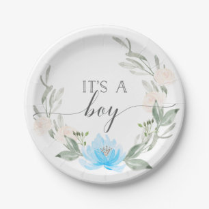 It's A Boy Baby Shower Paper Plates Pastel Blue