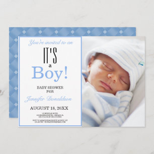 It's a Boy   Baby Shower Photo Blue Invitation