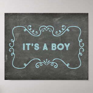 It's a Boy Baby Shower Sign Blue Chalkboard