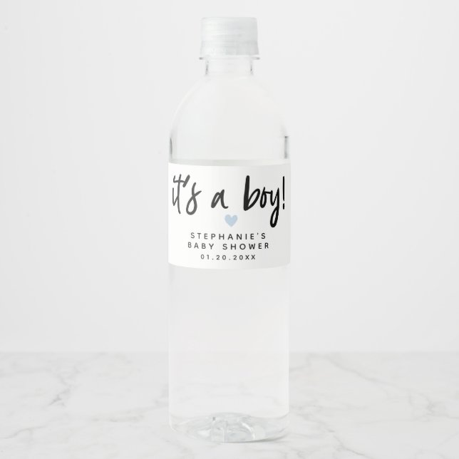 It's A Boy Baby Shower Water Bottle Label (Front)