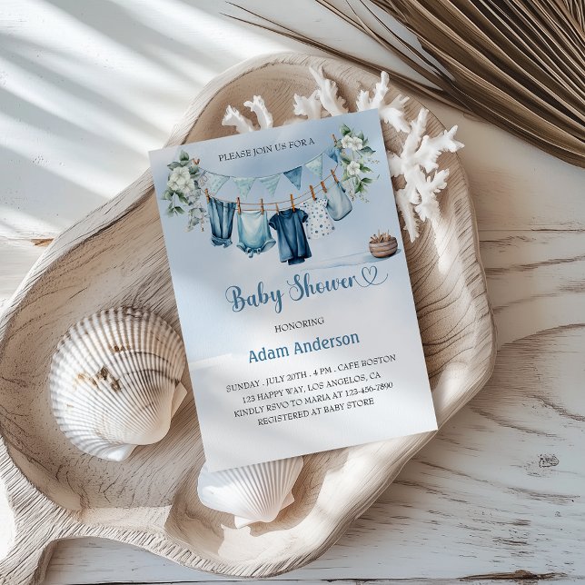 It's a Boy Baby Shower  with Blue Laundry Theme Invitation (Creator Uploaded)