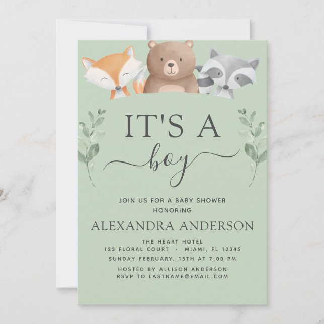 It's a Boy Baby Shower Woodland Greenery Invitation (Front)