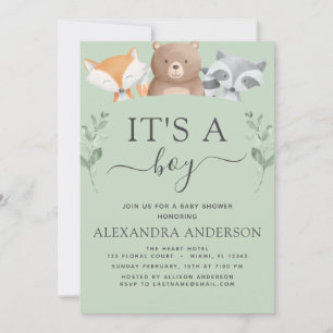 It's a Boy Baby Shower Woodland Greenery Invitation