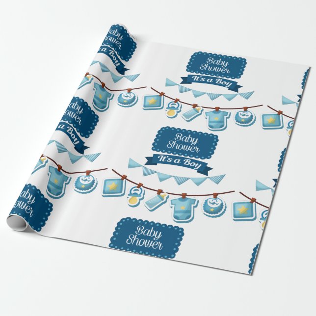 It's A Boy Baby Shower Wrapping Paper (Unrolled)
