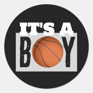 It's a Boy Basketball Baby Shower Black Classic Round Sticker