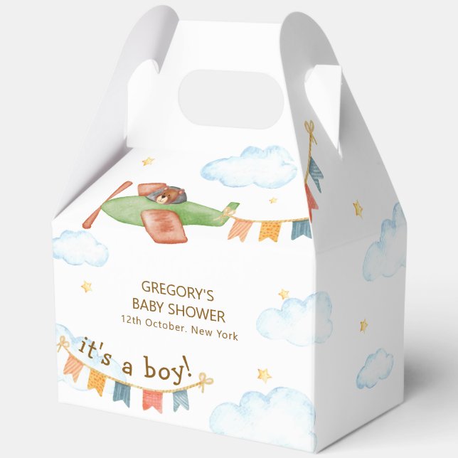 It's A Boy Bear Airplane Sky Baby Shower  Favour Box (Front)