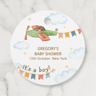 It's A Boy Bear Airplane Sky Baby Shower Favour Tags