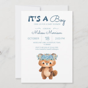 It's a boy Bear Cute Bear Blue Baby Boy Shower Invitation