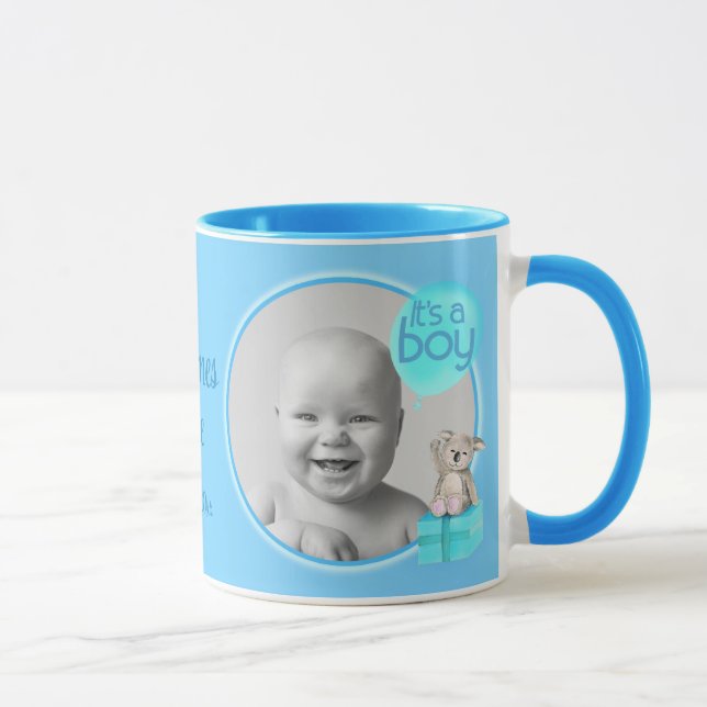 It's a boy bear new baby commemorative photo mug (Right)