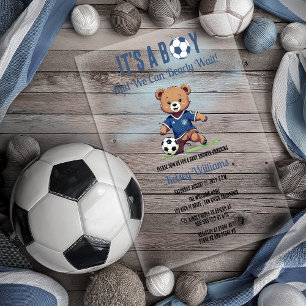 It's A Boy Bearly Wait Soccer Player Baby Shower Acrylic Invitations