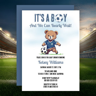 It's A Boy Bearly Wait Soccer Player Baby Shower Invitation
