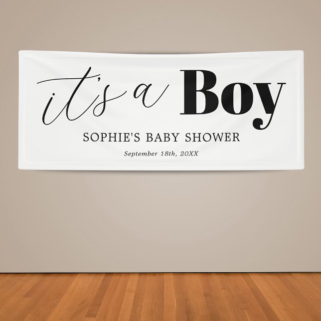 It's a Boy Black White Baby Shower Banner (Creator Uploaded)