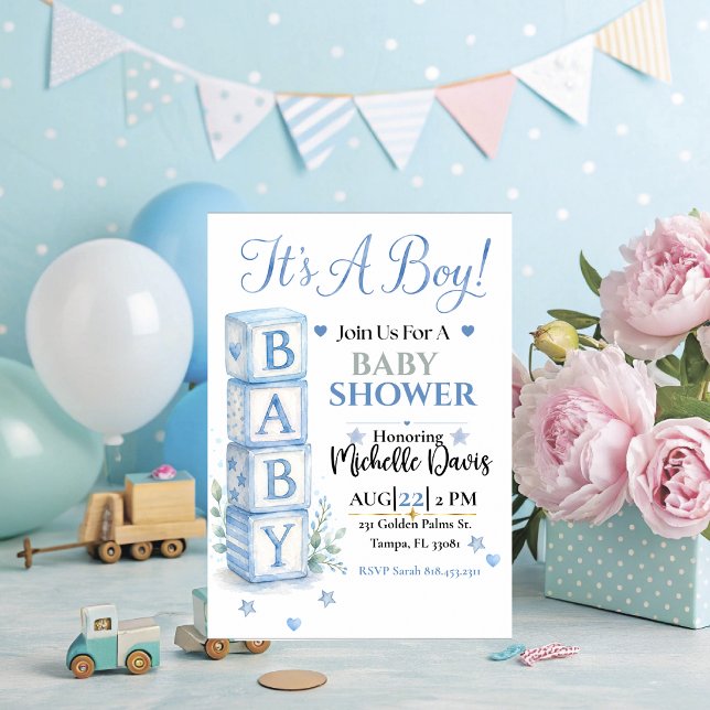 It's A Boy | Blocks Baby Shower Invitation (It's a Boy Blue Blocks Baby Shower Invitation. )