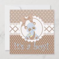 It's a Boy Blue and Brown Baby Shower Invitation