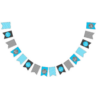 It's a Boy Blue and Grey Charcoal Stripes Bunting
