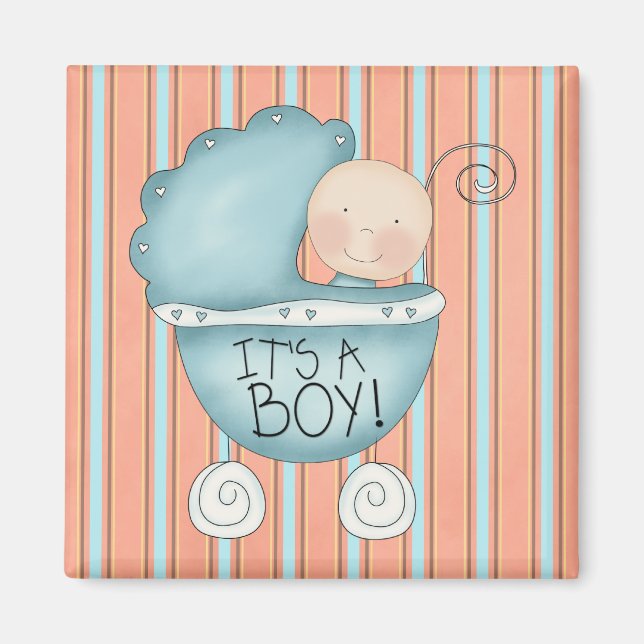 It's a Boy! Blue Baby Buggy Magnet (Front)