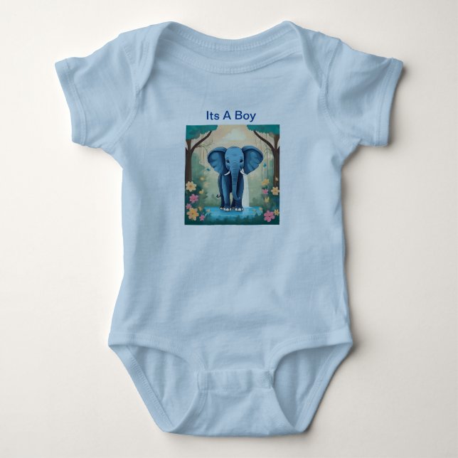 Its A Boy Blue Baby Elephant, Bodysuit (Front)