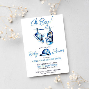 It's a boy blue baby shoes a cap simple modern invitation